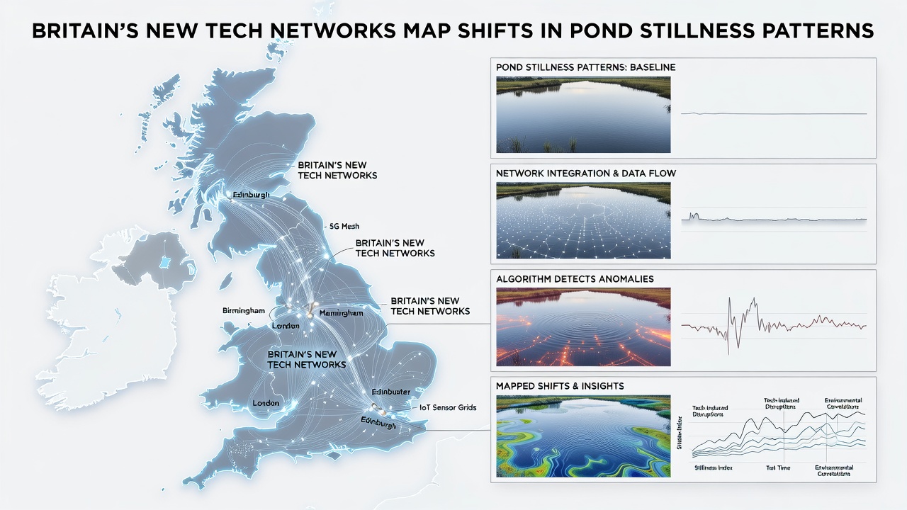 Technician checking sensor equipment on a rural British pond as part of the monitoring network