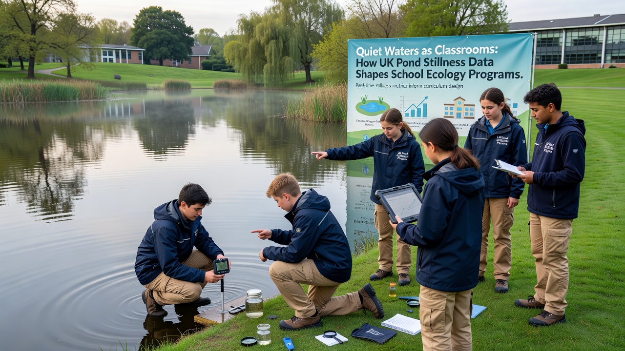 UK classroom display showing pond stillness graphs and student analysis charts