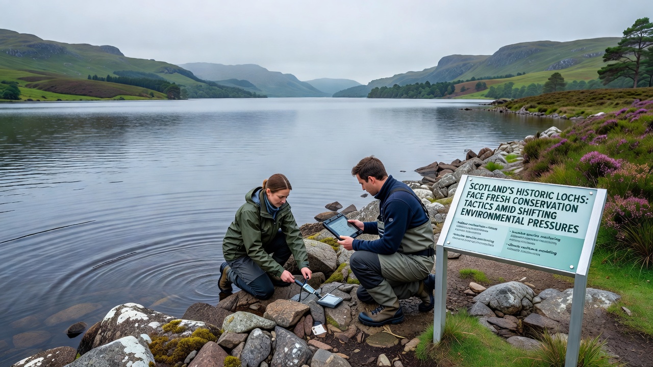 Close-up of water sampling equipment on a Scottish loch during conservation monitoring